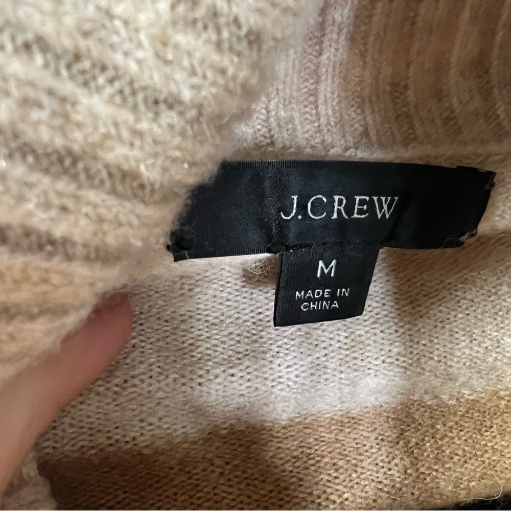 J. CREW Tan Striped Quiet Minimalist Merino Wool Blend Turtleneck Sweater, M - Picture 11 of 11